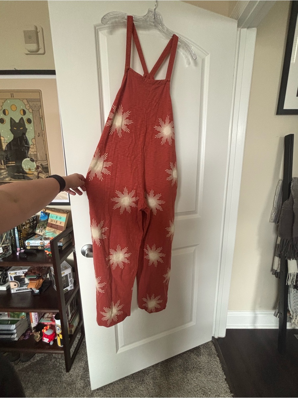 Rust Sunburst Print Crossback Jumpsuit